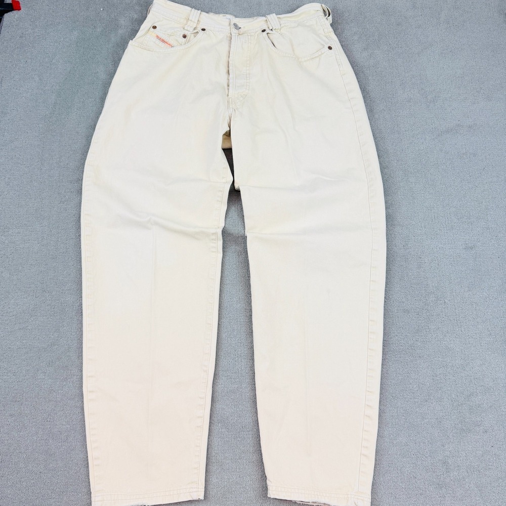 Diesel Baggie Barrel Denim Jeans Mens 33x32 Yellow Button Fly Made In Italy Vtg
